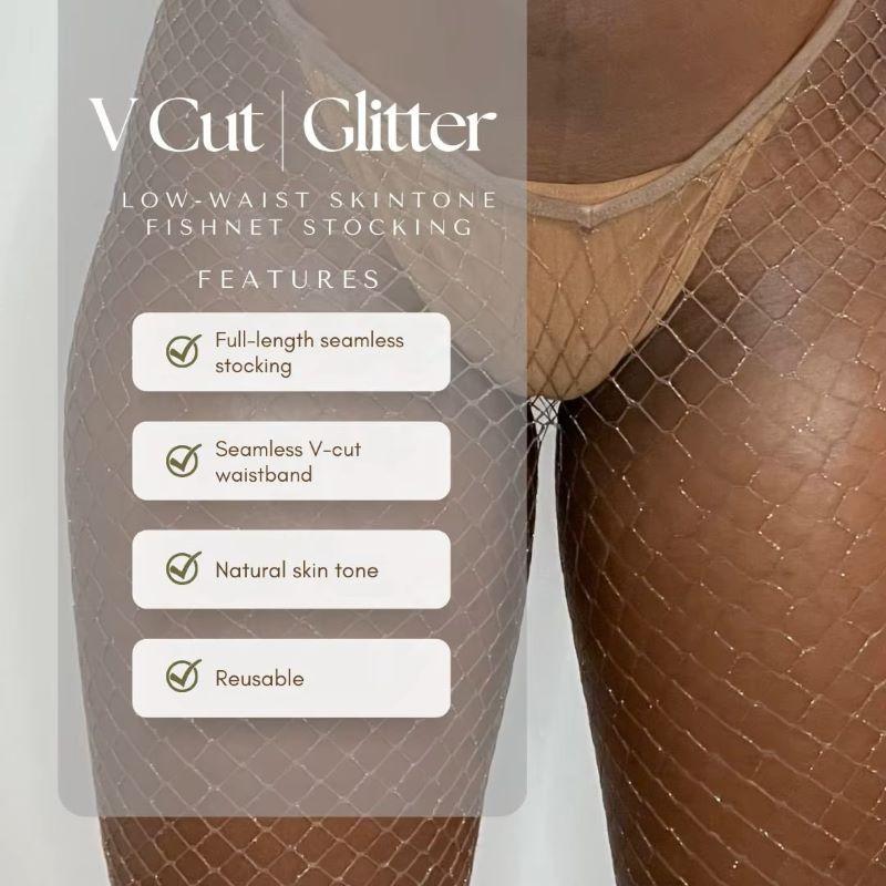 Extra Large Skin Tone V Cut Carnival Glitter Jacquard Opaque Thin Fishnet Seamless Breathable Stockings Women Sexy Sparkly