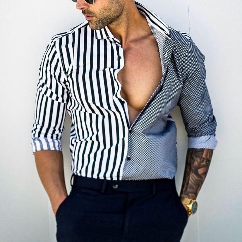 Striped Color Blocked Long Sleeved Shirt for Men In Spring Simple Solid Color Shirts Men’s