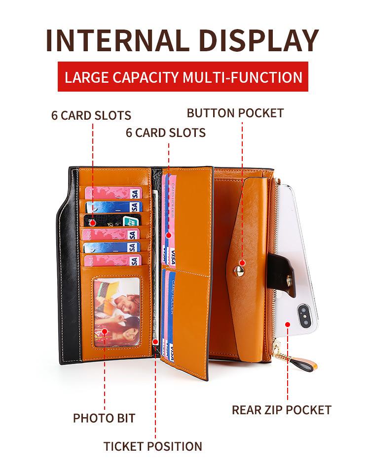 Роскошный, длинный кошелёк из кожи для девушек. Цвета в ассортименте