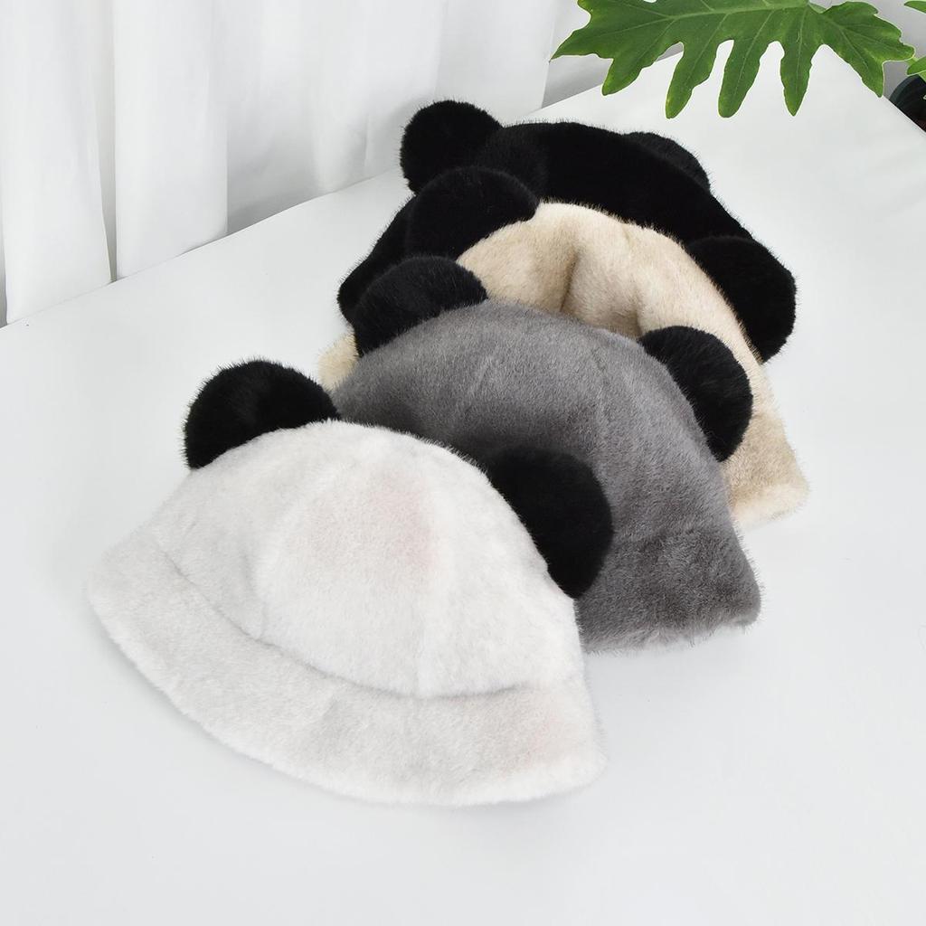 A Faux Mink Fur Environmentally Friendly Artificial Fur Bear Ear Hat for Women with Thick Winter Ear Protection