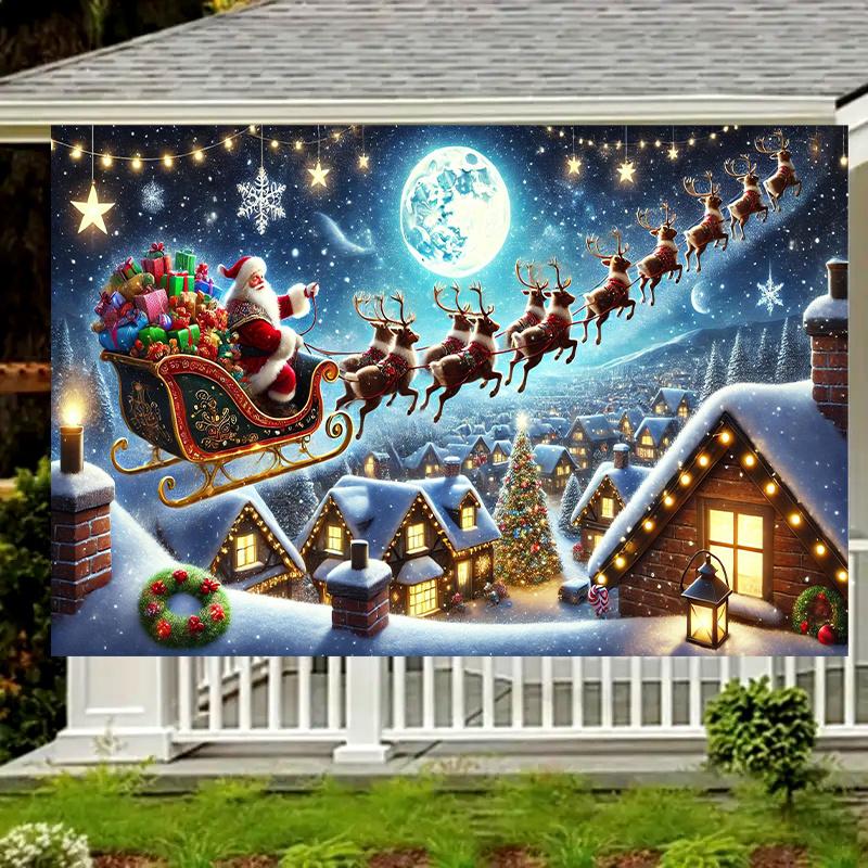 A Santa Claus sled polyester background banner