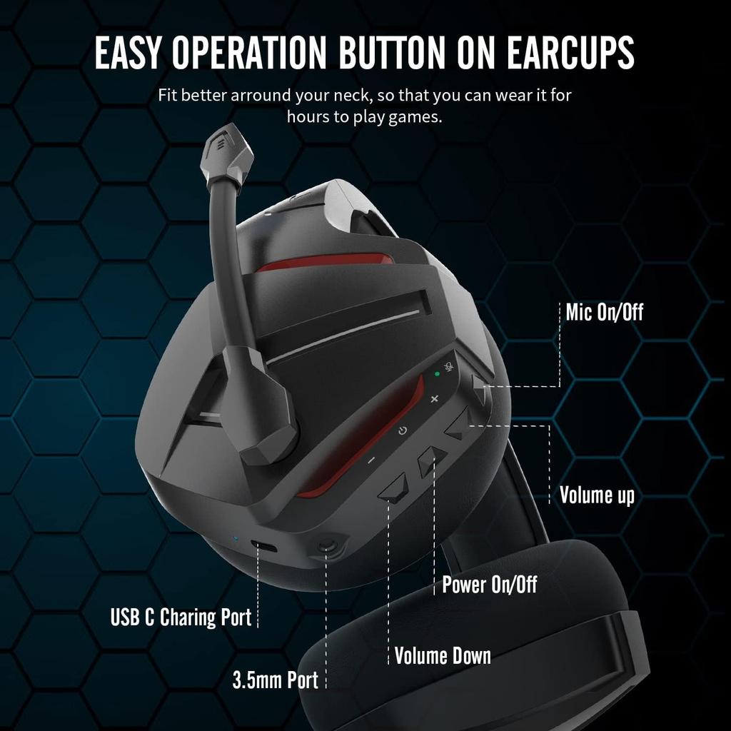 NUBWO BW01 Wireless Gaming Headset with Microphone for PC/PS4/PS5, 2.4G Wireless Bluetooth USB Gamer Headphones with Mic for Laptop Computer