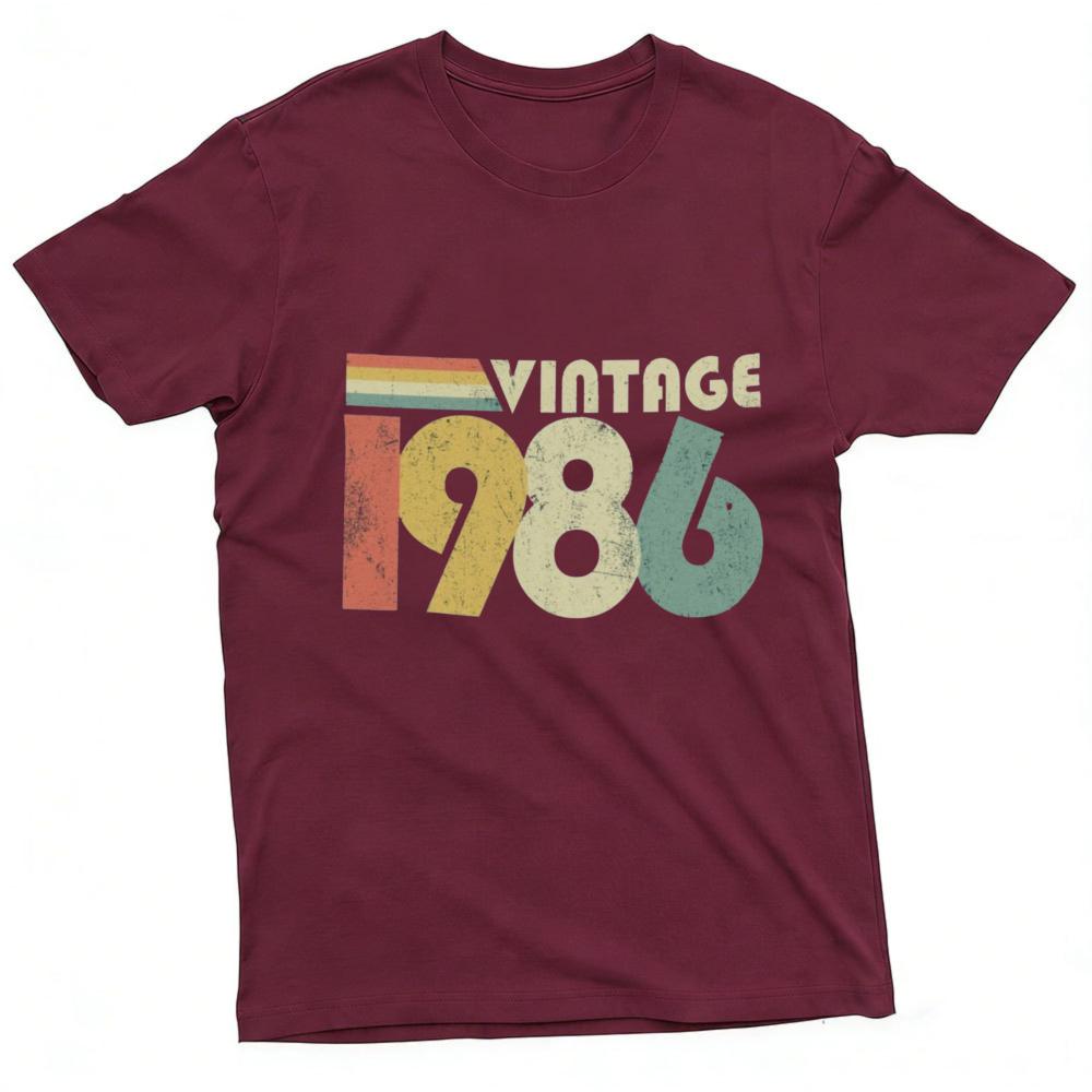 Vintage 1986 Print TShirt Casual Crew Neck Short Sleeve Cotton Tops Retro 80s Style Graphic Tee Streetwear Clothes