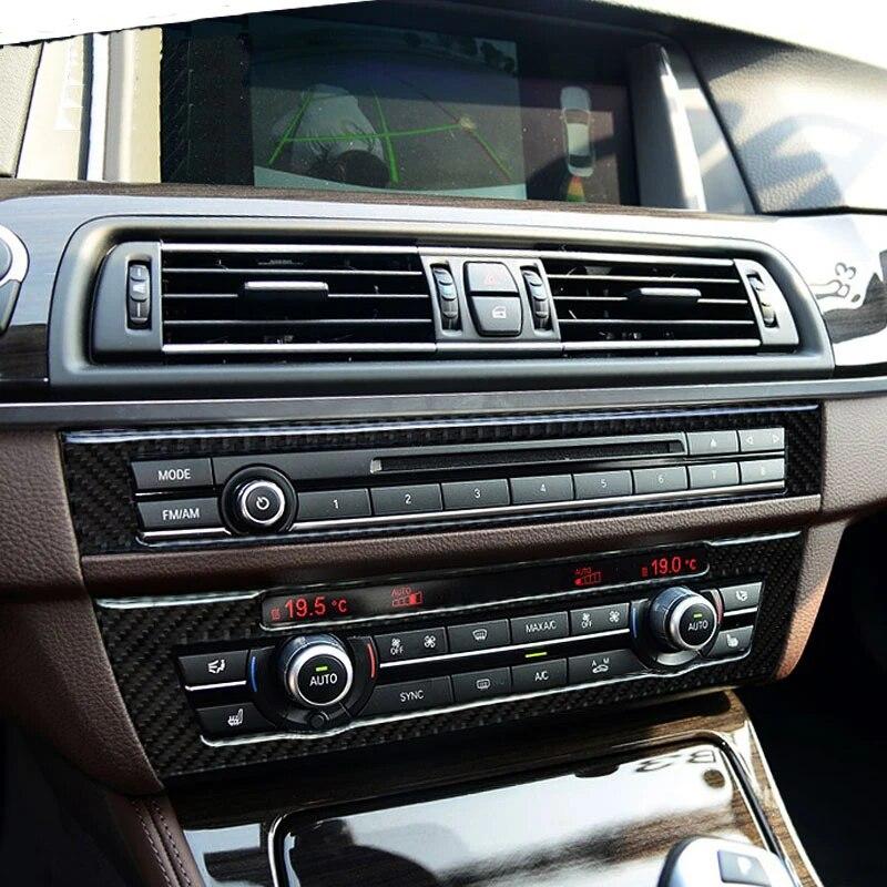 2 шт., углеродное волокно, автомобильный компакт-диск, панель управления, рамки, декоративные наклейки, автостайлинг, аксессуары для интерьера для BMW F10 5 серии 2011-17