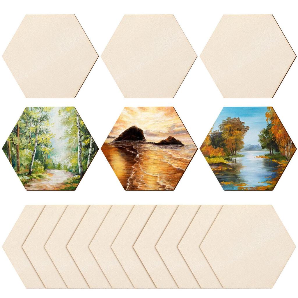 SAFIGLE Wood Board Thin Wood Piece Hexagonal Coaster Wooden Chip Unfinished Wooden Slice DIY Graffiti Wood Square Wood Natural Wood Handmade Crafts