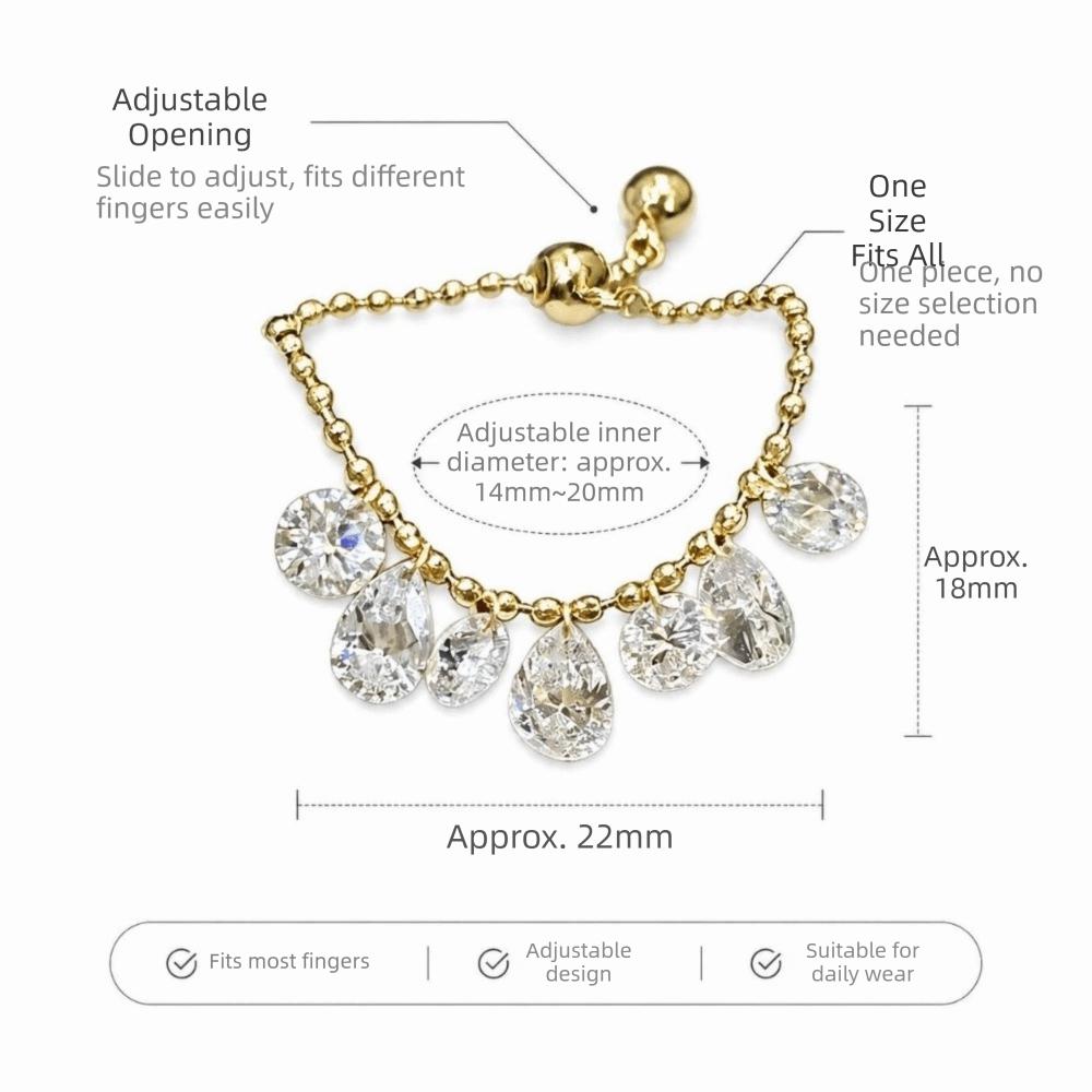 Water Drop Shape Charm Ring Adjustable Stackable Ring New Chain Ring Women