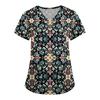Women's Cute Printed Work Clothes V-neck Double Layer Pockets Basic Short Sleeve Top Pullover Valentines