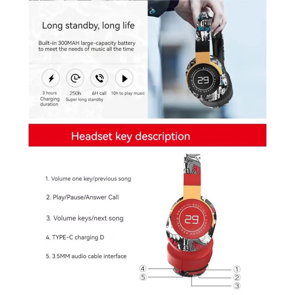 НОВЫЕ беспроводные наушники Graffiti Bluetooth 5.1 с глубокими басами и шумоподавлением, стереогарнитуры HiFi с микрофоном HD