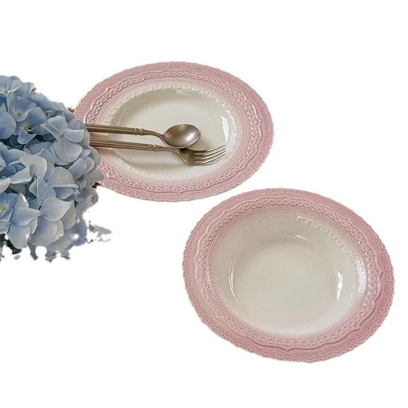 Керамическая тарелка Французская средневековая виноградная лоза рельефная тарелка для сладкого пирога под глазурью цветная тарелка набор тарелок и блюд