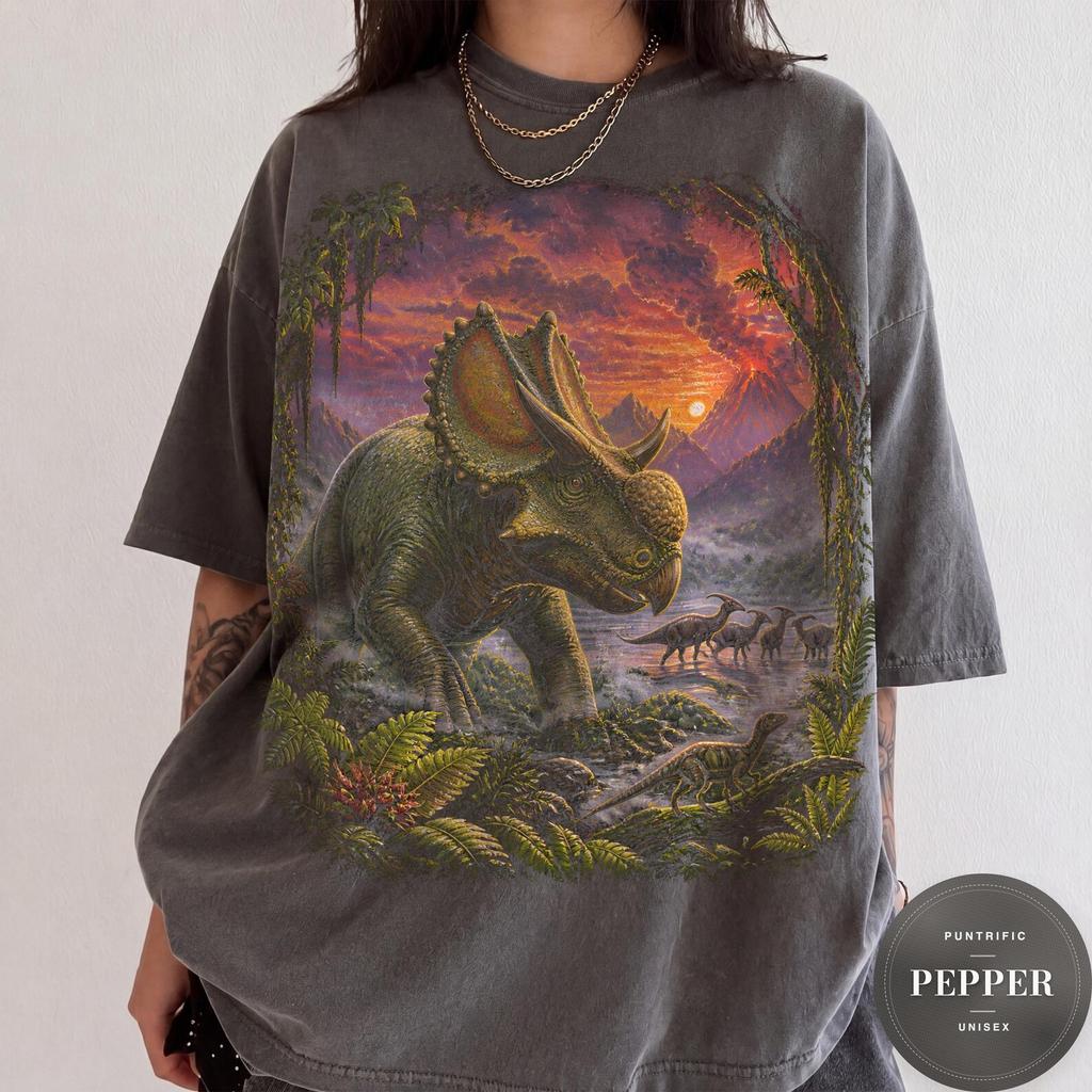 Vintage Pachyrhinosaurus Graphic Tee, 90s Dinosaur Shirt, Retro Paleoart T-Shirt, Paleontology Dino Lover Gift, Ceratopsian Science Tee