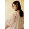 11-Year summer women's cotton gauze medium and long lotus leaf collar embroidery romantic pink flower print short-sleeved nightdress