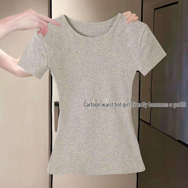 Женская футболка Summer Pure Desire Slim-Fit — однотонная, универсальная, с коротким рукавом, визуально стройнит фигуру, модный укороченный топ.