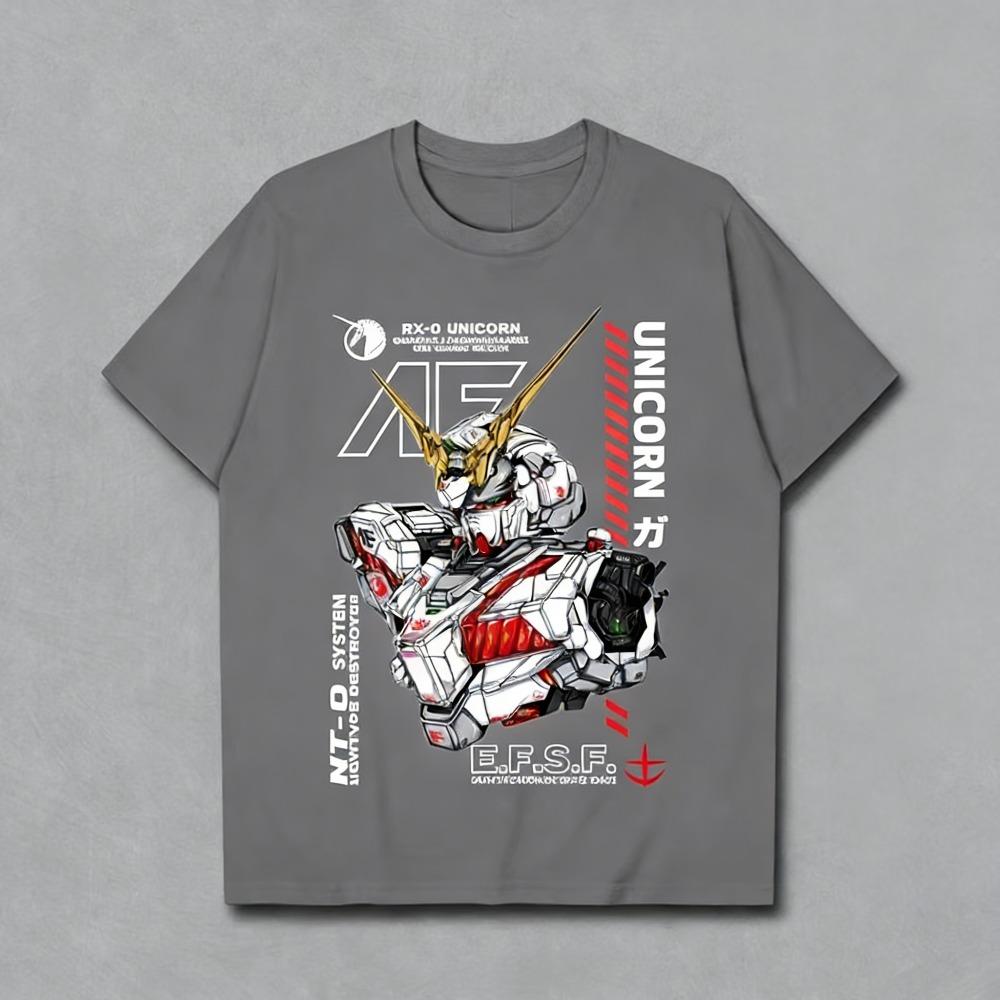 Футболка унисекс из чистого хлопка Gundam RX0 Unicorn 2026 Лето Горячий Аниме Принт Свободный Повседневный Родитель-ребенок С коротким рукавом Верх