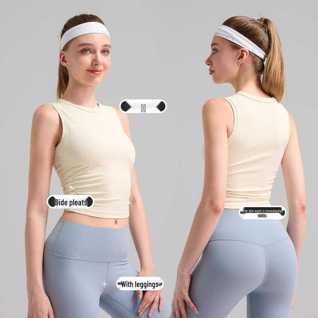 Женский бесшовный топ для йоги Lulu с рубчиками, быстросохнущий, без рукавов - Облегающий и дышащий фитнес-топ