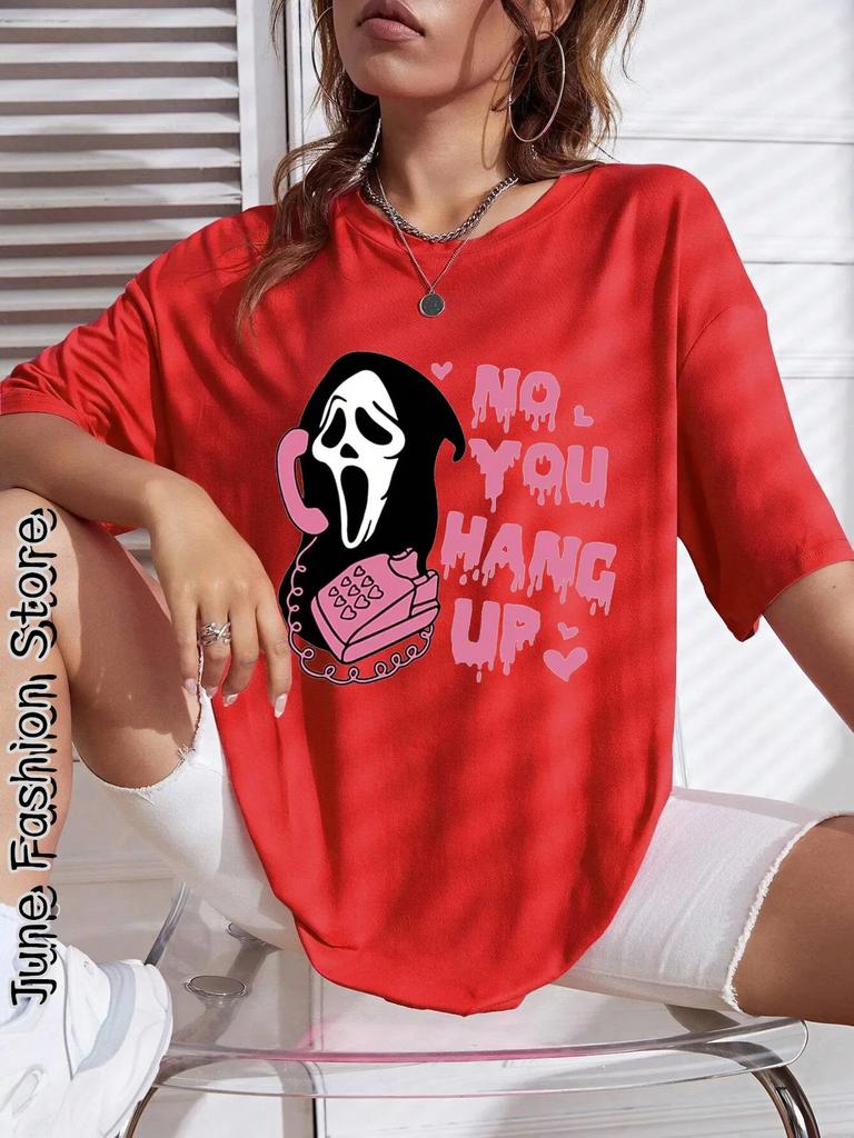 Summer Women Cute Cartoon Ghost TShirt Fashion Letter Short Sleeve Clothing FeUnisex Lovely Tops Tees Casual Streetwear