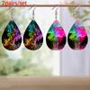 Colorful Smoke Fog PU Leather Earrings Creative Earrings Festive Party Earrings Double-sided Pattern Design Water Drop Earrings Jewelry Women Gifts