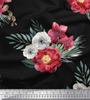 Черная полиэфирная креповая ткань с цветочным принтом пионов и анемонов 1 ярд 42 дюйма