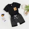 Toddler Baby Boy Summer Clothes Color Block Short Sleeve T-Shirt Tops Solid Shorts Set 2Pcs Infant Causal Outfits