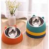 Pet Stainless Cat Bowls Ear-Shaped Non-slip Base Pets Puppy Cats Food Drink Water Feeder Neck Protection Dish Pet Tilted Bowls