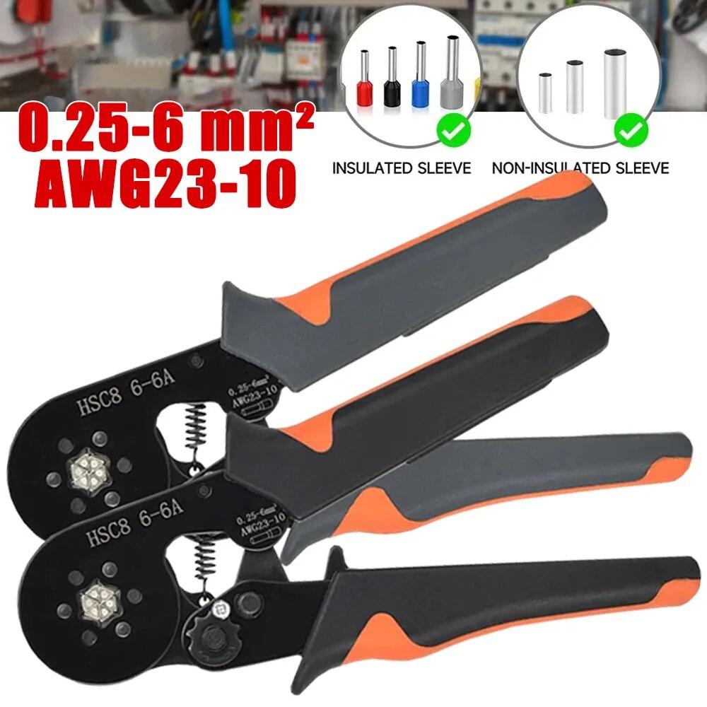 Инструмент для обжима наконечников HSC8 6-6A AWG 0.25-6mm² 23-10 Саморегулирующийся шестигранный храповой механизм Электрические обжимные клещи Ручной инструмент
