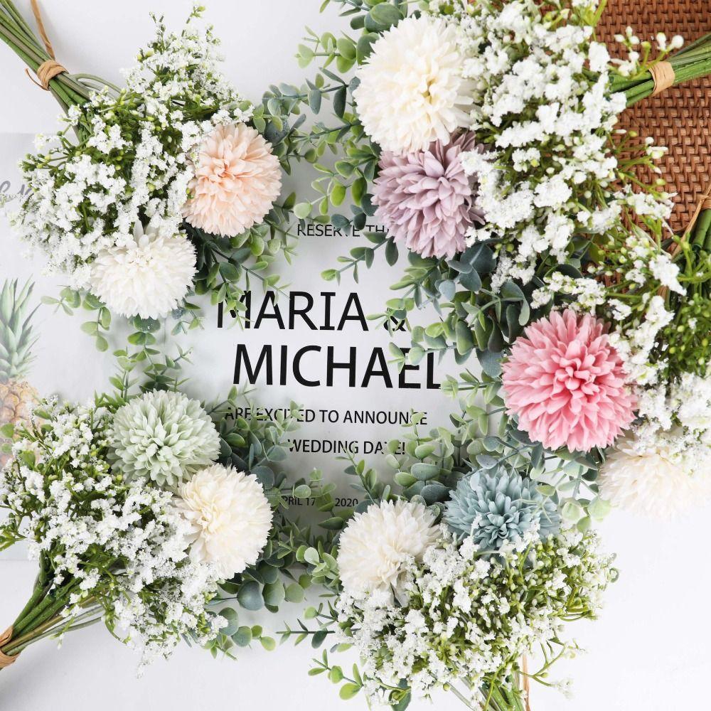 White Silk Dandelion Bouquet Bride Bouquet Fake Flower Vintage Artificial Flowers