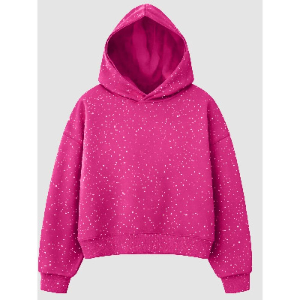 Women Rhinestone Hoodie Long Sleeve Loose Cropped Pullover Hooded Sweatshirt Casual Streetwear Top