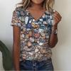 Summer V-neck 3D Infauna Printed Top Fashionable Casual Short Sleeved Women's T-shirts