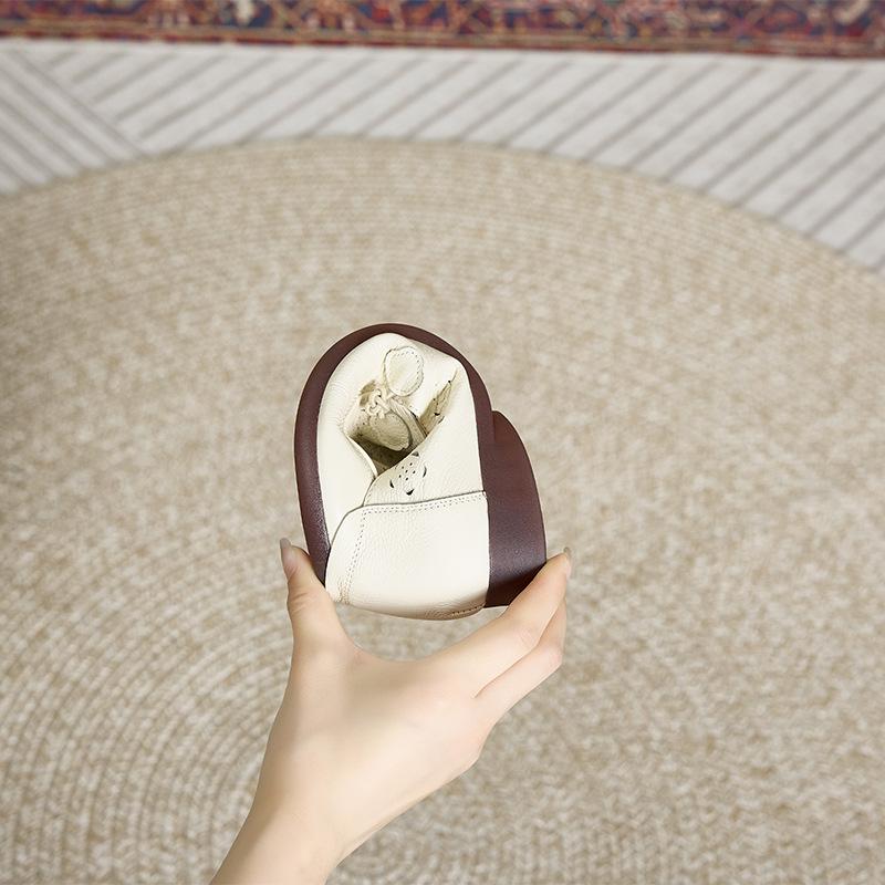 Материнские туфли из коровьей кожи первого слоя, женские туфли из мягкой кожи на мягкой подошве, нескользящие с перфорацией, женские туфли для среднего и пожилого возраста, летние удобные с перфорацией, повседневные