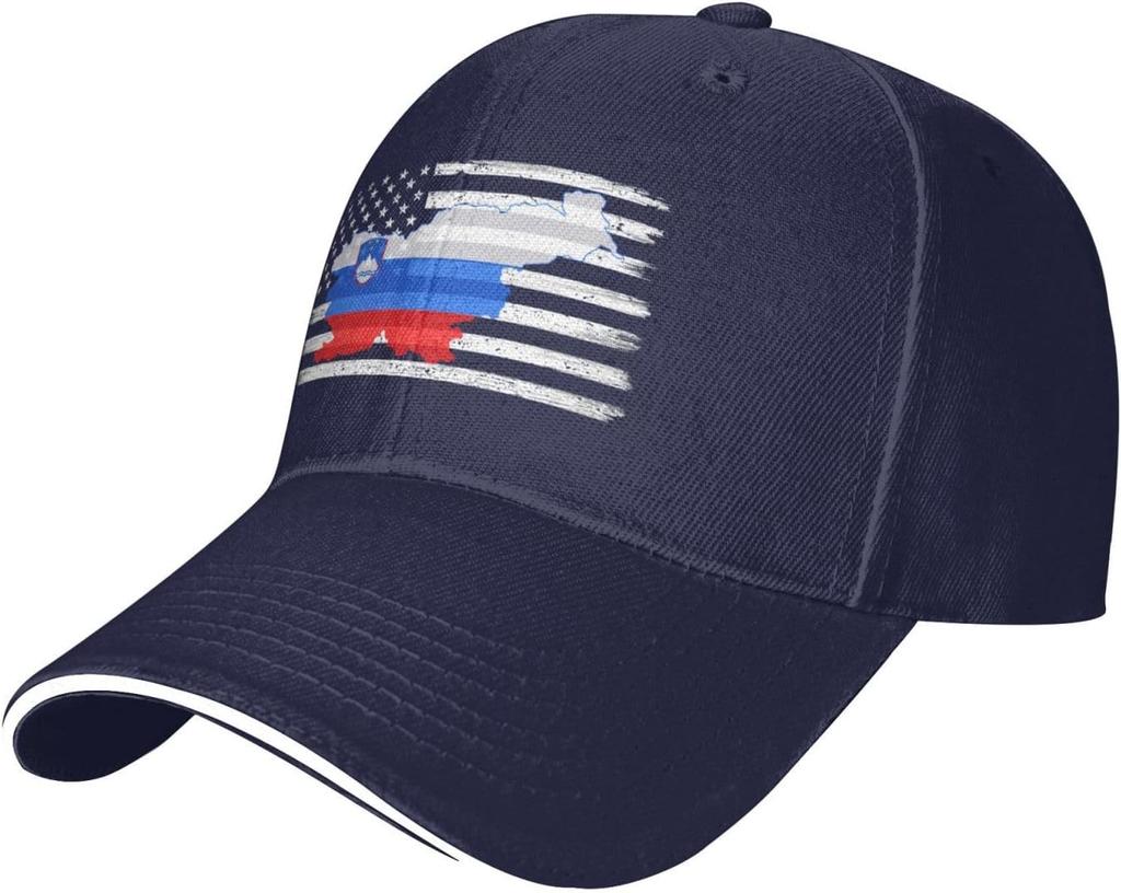 Slovenia Map US Flag Distressed Baseball Cap Polyester Casual Snapback Hat Outdoor Sun Protection Adult