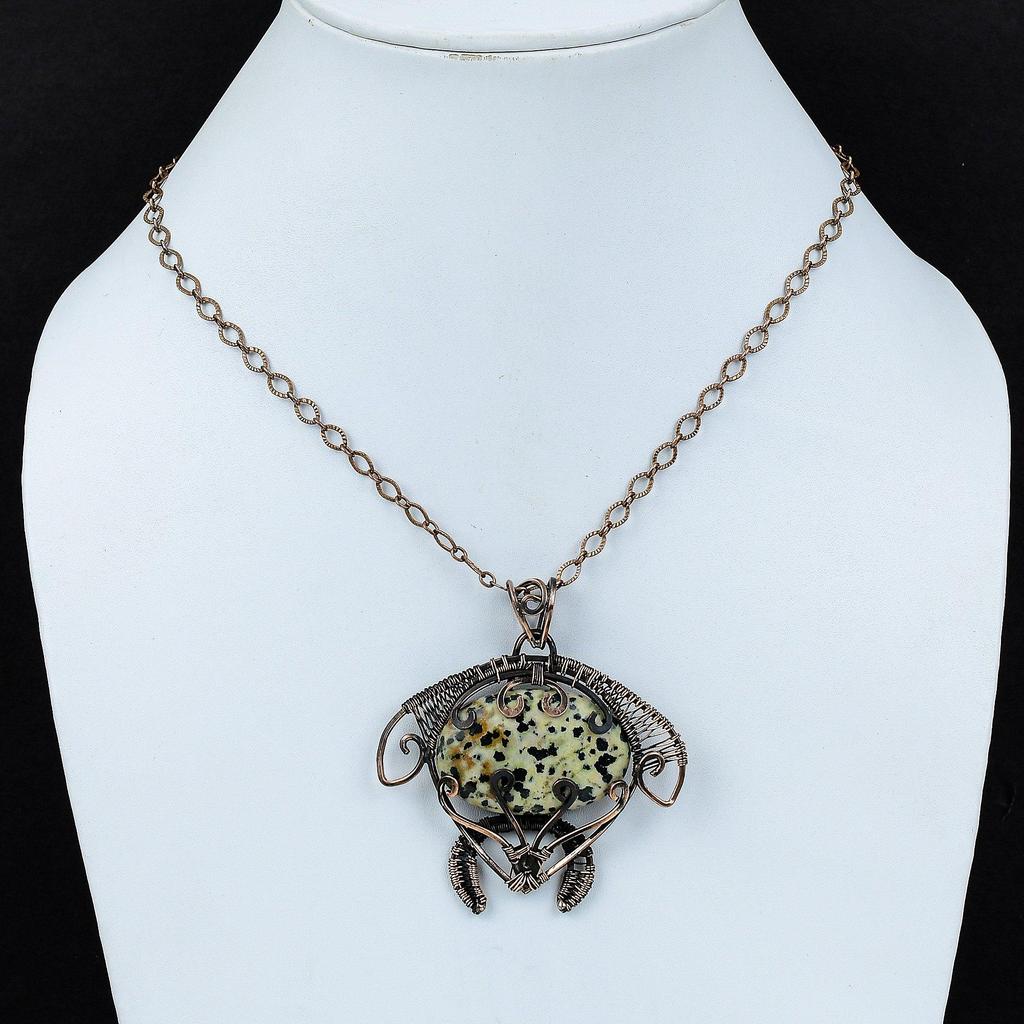 Кулон из далматинской яшмы, кулон из медной проволоки, кулон в виде черепахи, драгоценный камень, медные украшения, подарок на помолвку, ювелирные изделия ручной работы, обернутые проволокой