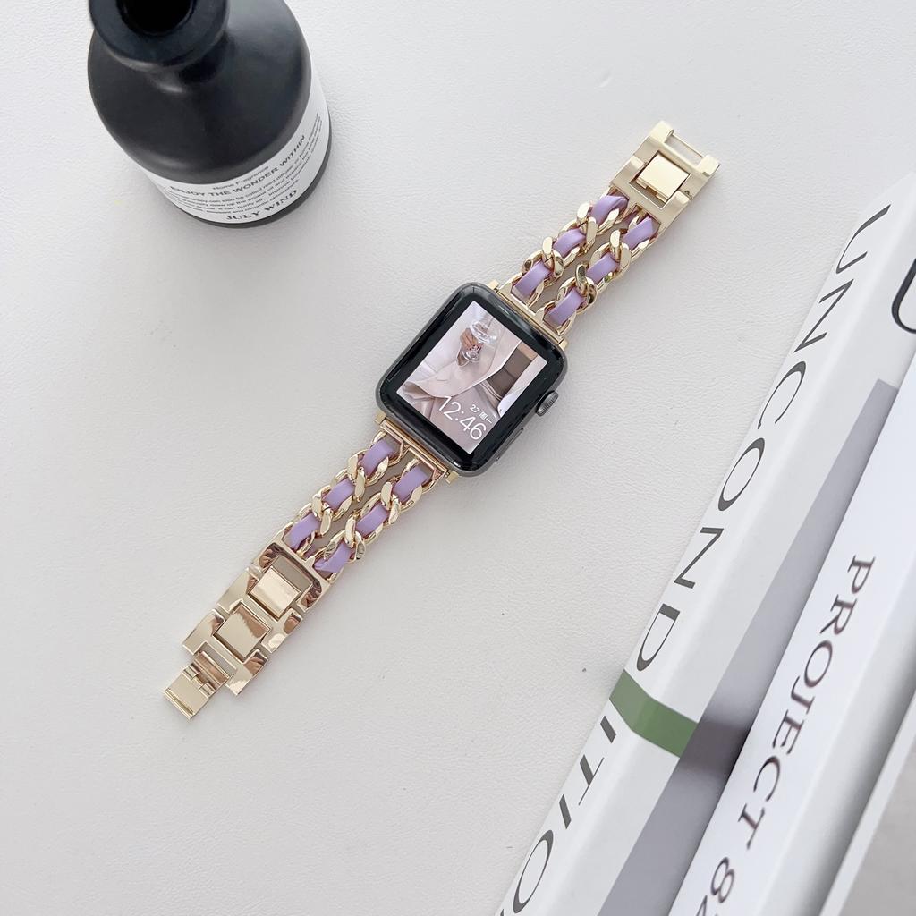 Металлический кожаный ремешок для Apple Watch 49 мм 45 мм 41 мм 44 мм 40 мм 42 мм 36 мм Женский ремешок для часов iWatch Series 10 9 8 7 6 5 4 SE