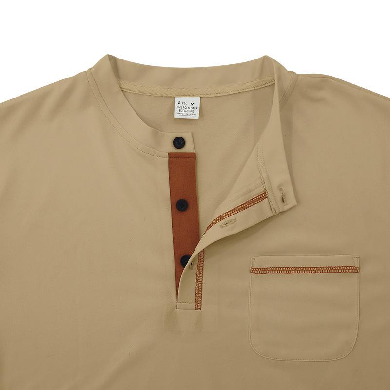 Мужская рубашка поло в европейском и американском стиле на весну и осень, свитшот с воротником-стойкой на пуговицах, длинным рукавом и карманом