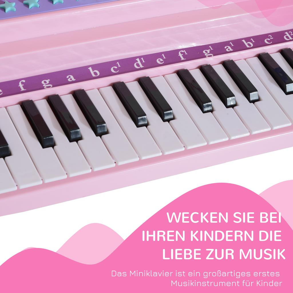 Kids Keyboard with 37 Keys, Stool Piano with Microphone, LED Learning Mode, Recording, Piano Musical Instrument for 3-6 Year Old Children Pink