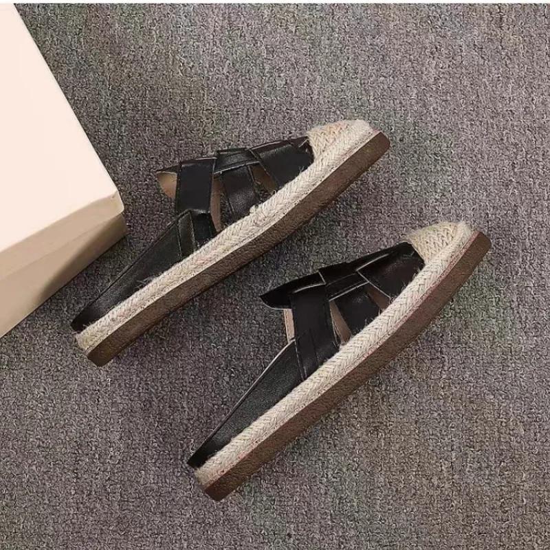 Fashion High Quality Summer Ladies Closed Toe Slipper 2024 Retro Hemp Rope Woven Women's Slippers New Casual Versatile Platform Slides