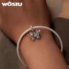 WOSTU 925 Sterling Silver Colorful Butterfly Charms Iris Cross Pendant Pink Crystal Bead Fit Original Bracelet Necklace DIY Gift