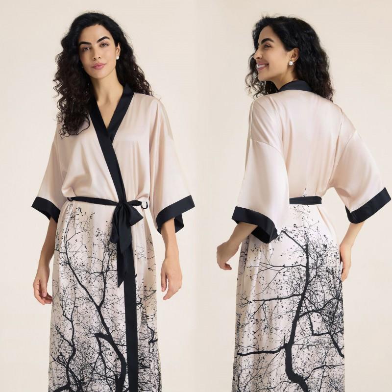 Satin Printed Robe Women Plus Size Lightweight Long Sleepwear Home