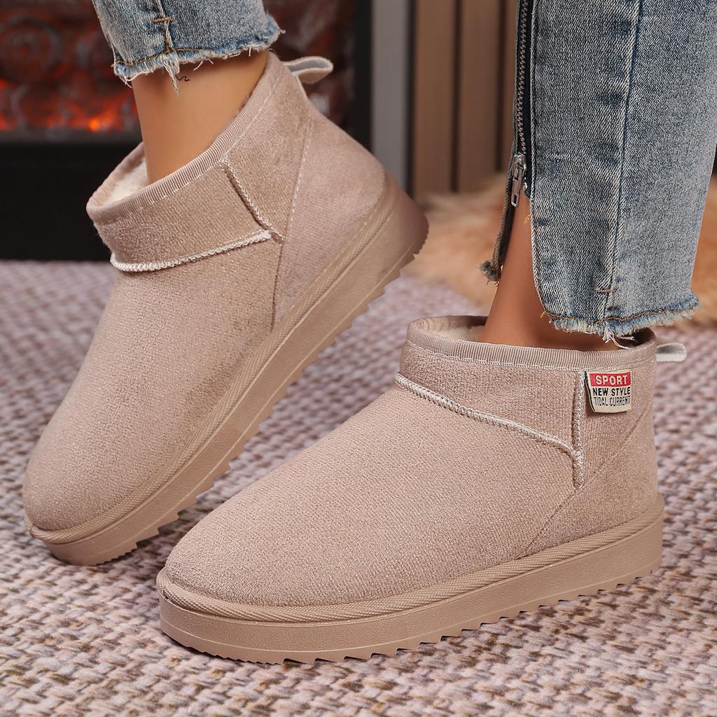 Женские однотонные толстые плюшевые зимние ботинки, удобные теплые ботильоны на плоской подошве, женская зимняя повседневная хлопковая обувь, размер 36-44