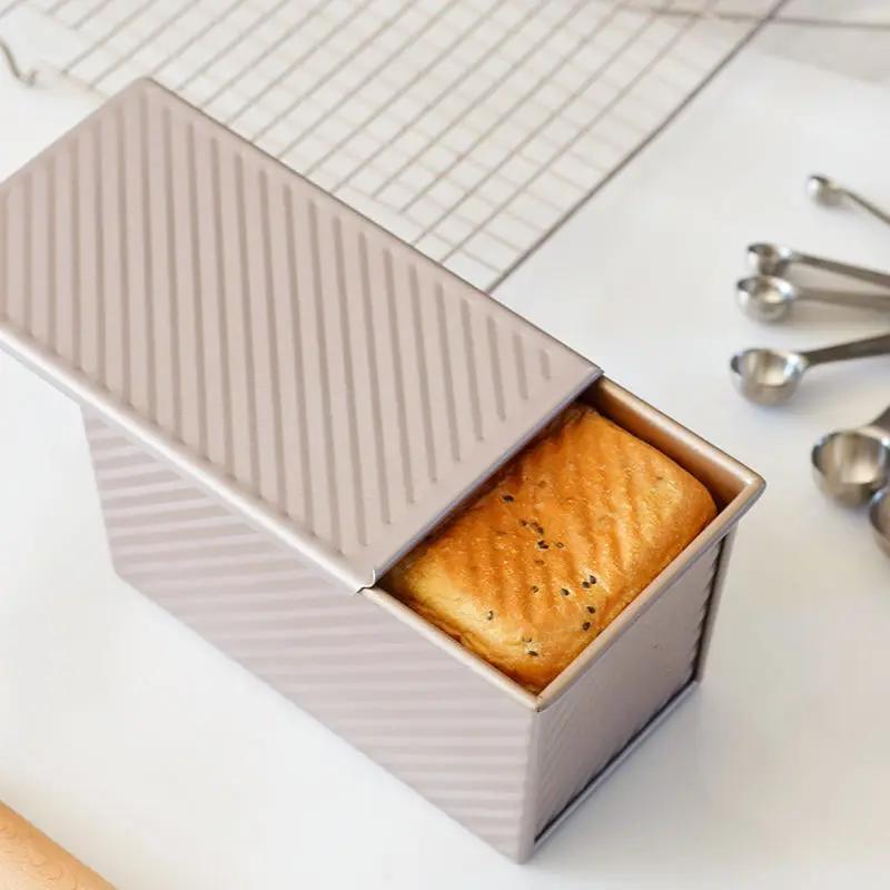 Loaf Pan with Lid 1 Lb Non-Stick Bread Pan Carbon Steel Rectangle Corrugated Toast Box Mold Cake Mold