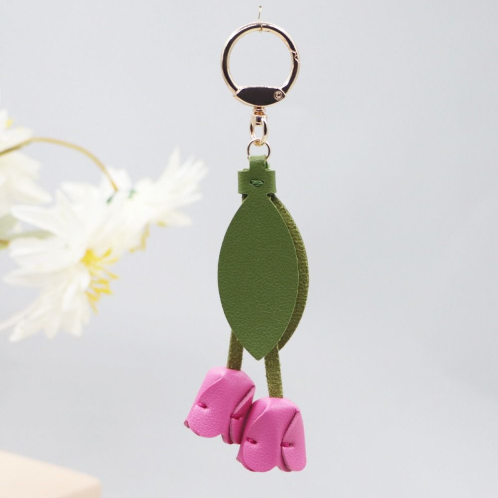 PU Leather Tulip Bag Pendant Sweet Car Key Chains Elegant Fresh Backpack Decoration Girl