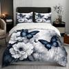 3Pc Butterfly Floral Ink Painting Duvet Cover Set Machine Washable Invisible Zipper Bedding Set for Double Bed Home Dormitory