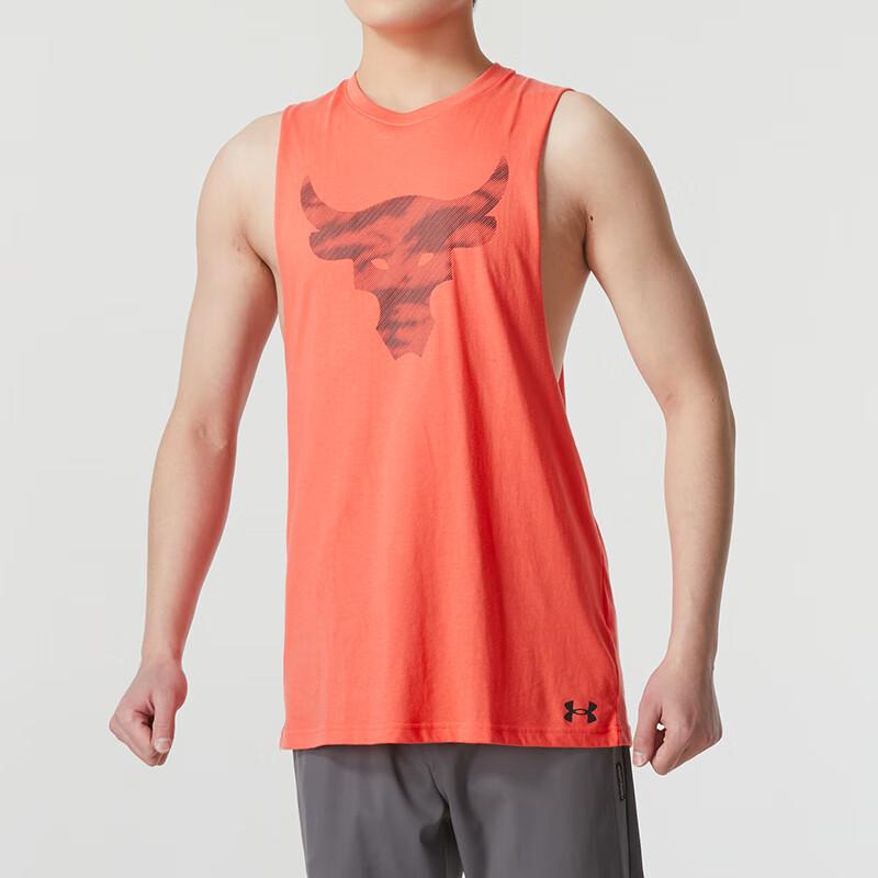 Under Armour Топ без рукавов с принтом животных, повседневный спортивный, для бега, тренировок, дышащий, свободный, с круглым вырезом, мужской, оранжевый 1371215-872
