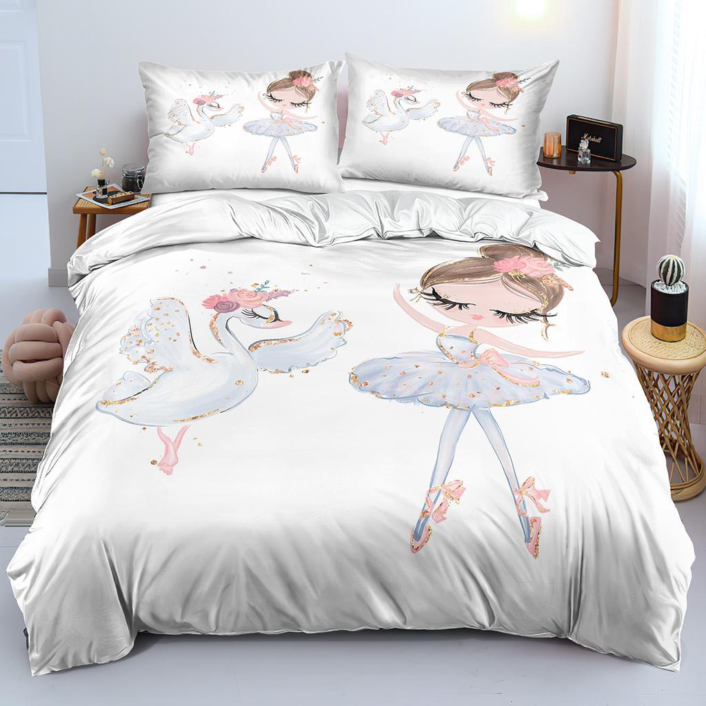 Комплект пододеяльника с наволочкой с 3D-принтом «Прекрасный лебедь и балерины», Мультяшные пододеяльники для мальчиков, девочек и на молнии