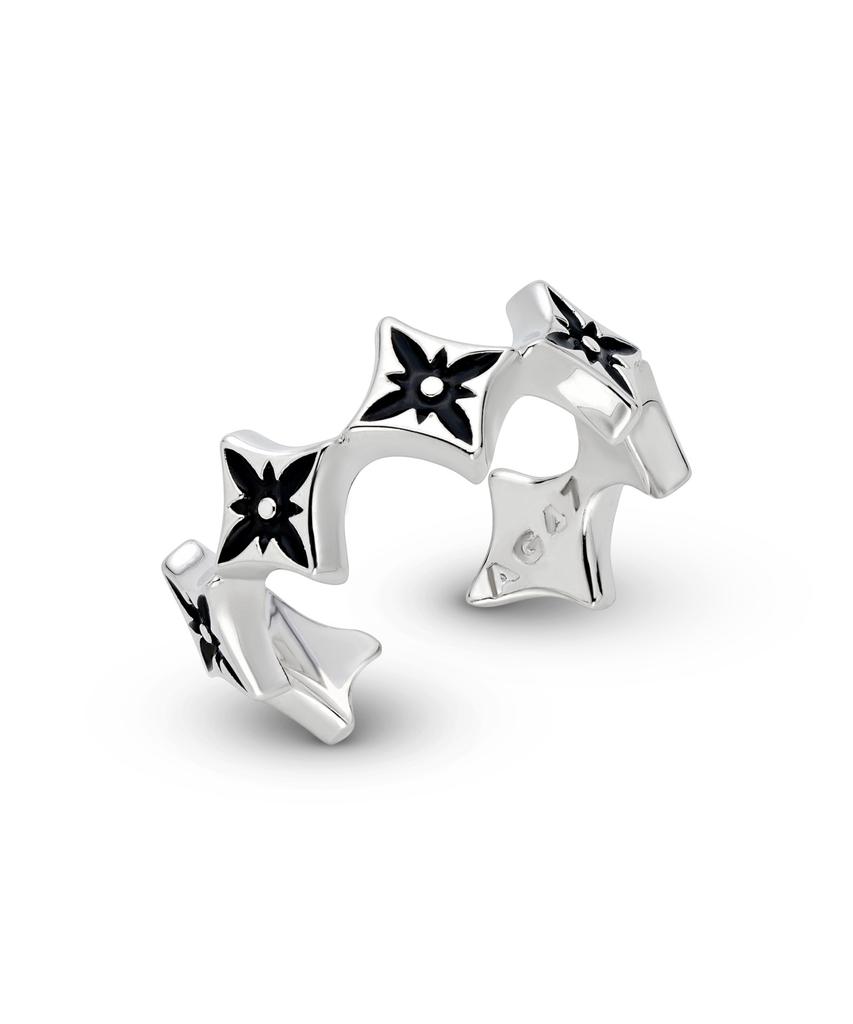 Ag47 I Need. Ring- 08 Black Flower Point Open Ring