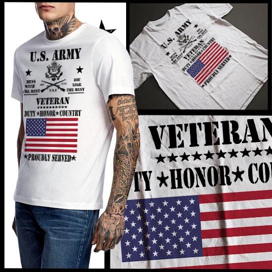Army Combat Vet T-Shirt Veterans Day US Flag Duty Honor Courage American Warrior