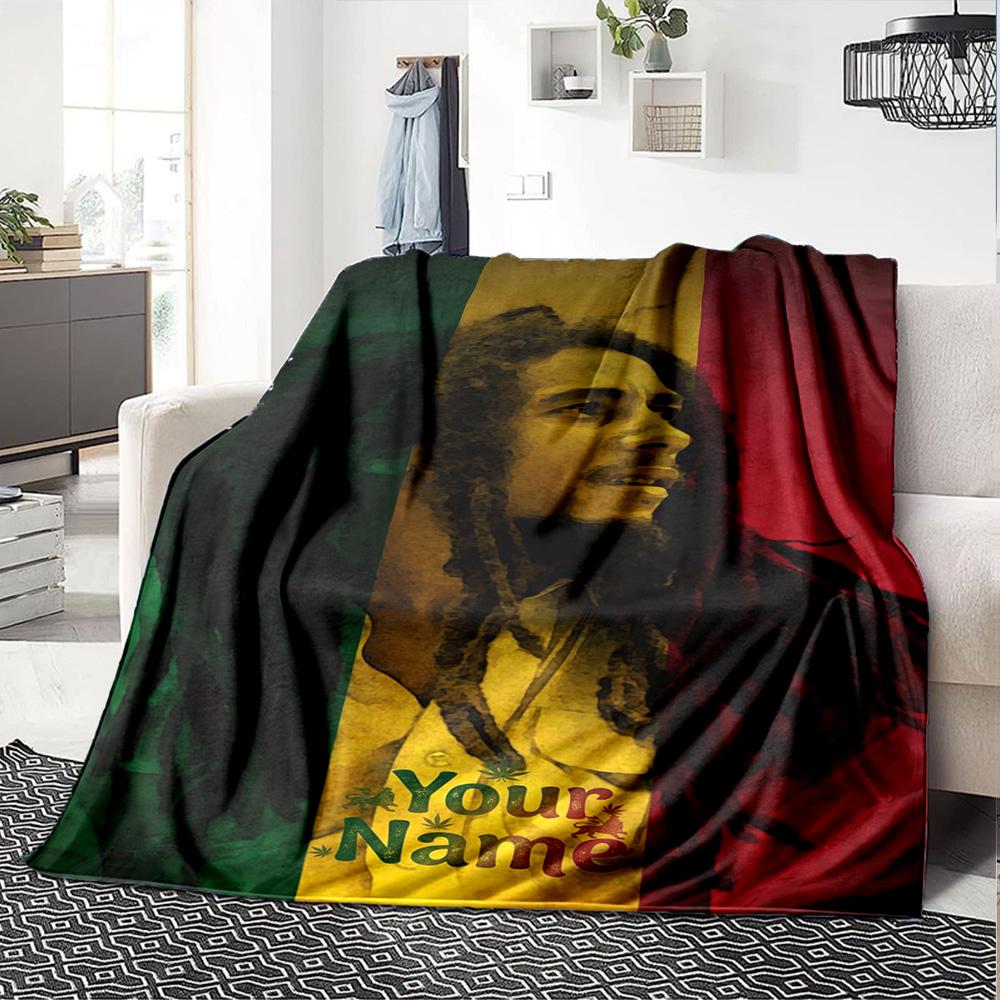 Bob Marley Customize Your Name Blanket Lightweight Personalized Blanket Soft & Cozy Suitable for Picnics Seaside Office Chair Home Decor All-Season Us