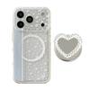 Blue and White Lace Floral Heart-Shaped Stand Phone Case for iPhone 16, iPhone 17 Pro Max, and iPhone 18 Pro