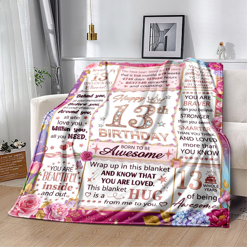 13th Birthday Celebration Blanket Comfortable Perfect for Office Bed Office Chair Four Seasons Universal Modern Birthday Christmas Gift Blanket