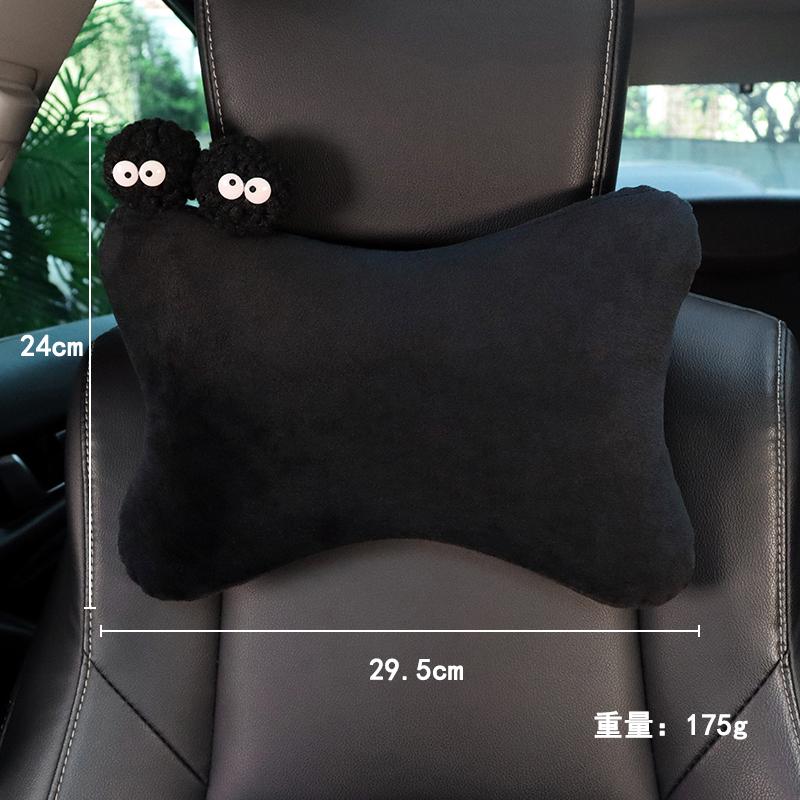 Cute Cartoon Car Pillow Coal Ball Bow Universal Auto Seat Headrest Neck Support Seatbelt Cover Interior Accessories for Women