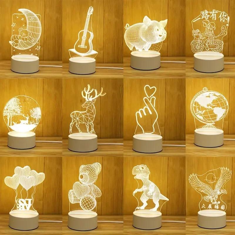 3D лампы акриловые светодиодные ночные огни медведь динозавр детский ночник светодиодный для украшения спальни Рождественский декор сувениры для свадебной вечеринки