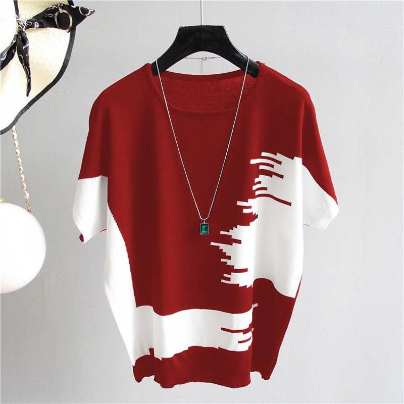 Summer Women Pullover Thin Rib Knitted Femme Tops